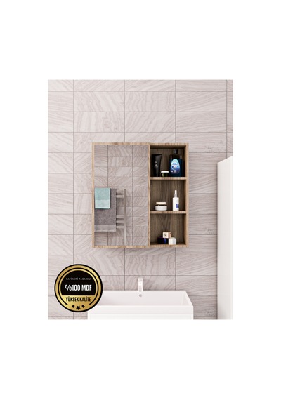 Dalin Tek Kapak Aynalı Banyo Dolabı Raflı Mdf Kahverengi