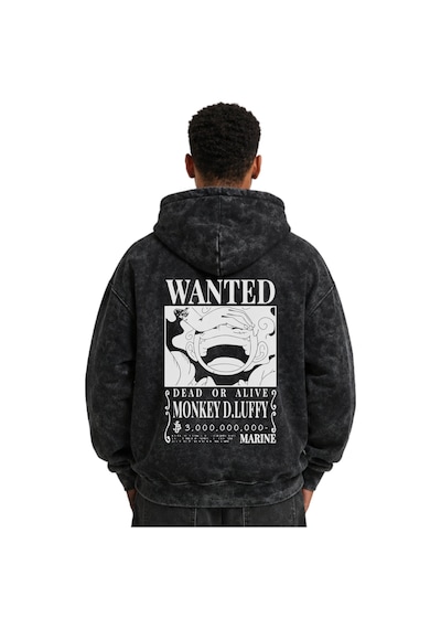 Sevbano Wanted Monkey D. Luffy One Piece Anime Baskılı Unisex Oversize Yı Siyah