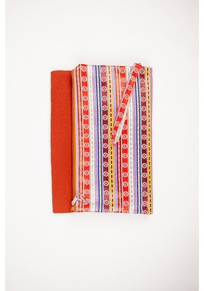 Fabric Craft Bag Katlanabilir Portföy Çanta Etnik Desenli, İçi Astarlı, Bilek Askılı 34x43 Cm Kiremit