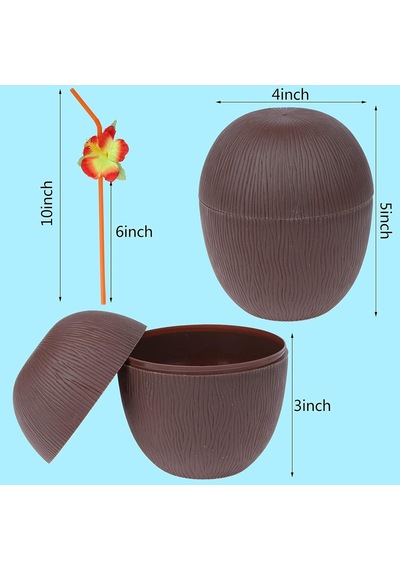 Hindistan Cevizi Hawaii Luau Aloha Pipetli İçecek Kabı Bardak 10x13 Cm 1 Adet Sarı