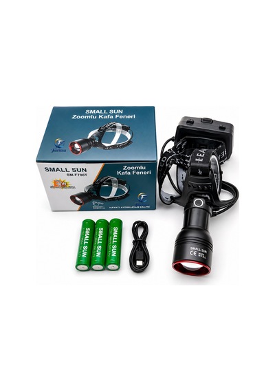 Small Sun Sm-f786t 30w 3000 Lümen Zoomlu Sensörlü Şarjlı Kafa Feneri Yedek Bataryalı Siyah