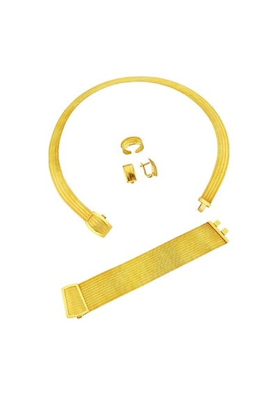 Altın Kaplamalı Gümüş Trabzon Hasırı Set - S017302
