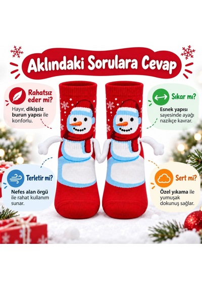 Genel Kadın Kırmızı Kardan Adam Desenli Yılbaşı Çorabı 3d Kollu Sevimli Ve Şık Kışlık Kırmızı / 39-44