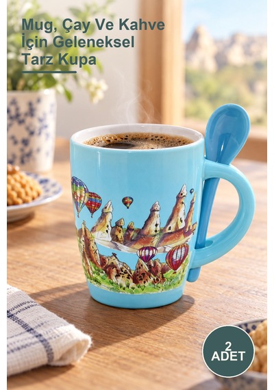 2 Adet Yöresel Porselen Kupa Bardak Mug, Çay Ve Kahve İçin Geleneksel Tarz Kupa 1