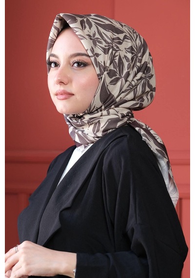 Floral Desen Bej Soft Pamuk Eşarp