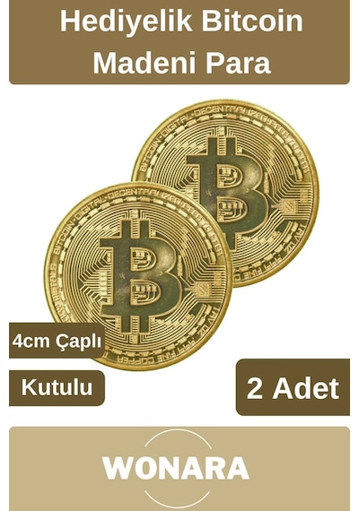 Özel Kutulu Altın Rengi Bitcoin Hatıra Parası Kripto Koleksiyonluk Hediyelik Madeni Para 2 Adet