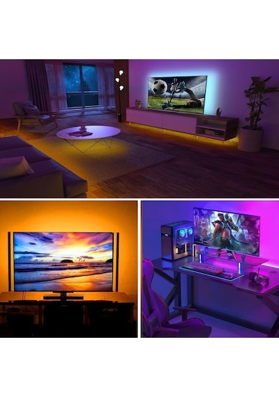 2 Metre Kumandalı Usb Led Şerit Işık Renk Ayarlı Dekoratif Ortam Ve Ambiyans Aydınlatması Çok Renkli