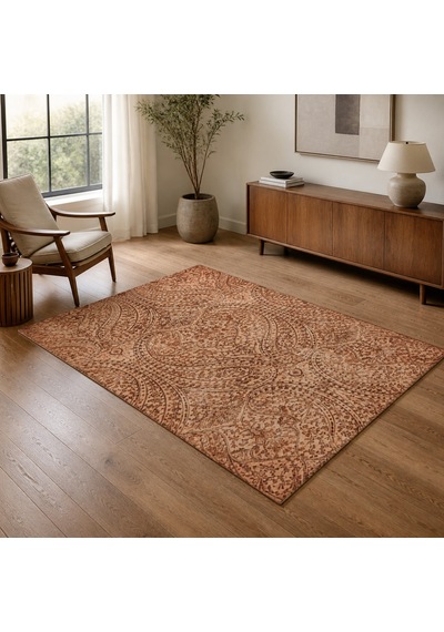 Kartela Halı Paisley Halı Kaymaz Taban Makinede Yıkanabilir Halı Bakır - 80 X 120 Cm