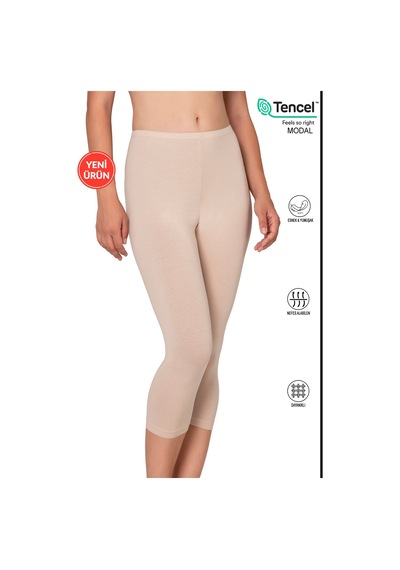 Özkan Underwear Özkan 27778 Kadın Premium Kumaş Modal Pamuklu Diz Altı Düz Kapri Tayt Esnek Rahat Yumuşak Taş