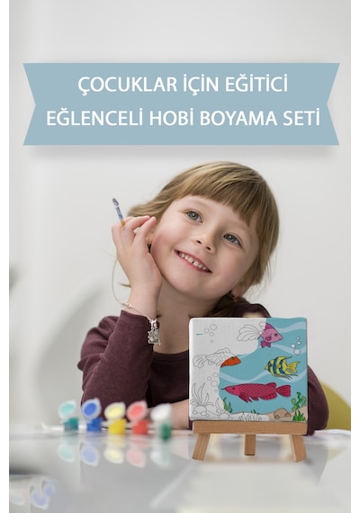 Sevimli Balıklar Çocuk Eğitici Tuval Boyama Hobi Seti