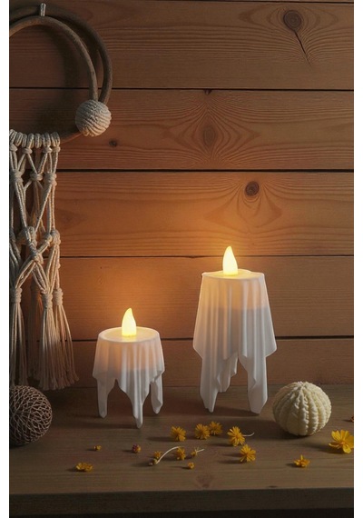 3d Dekoratif Bohem Uçan Beyaz Mumlar Tealight Mum Hediyeli Yükseklik 8 Cm , En 4,5 Cm