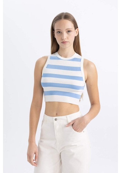 DeFacto Coool Slim Fit Dar Kesim Bisiklet Yaka Çizgili Triko Atlet A8242AX24SPBE303