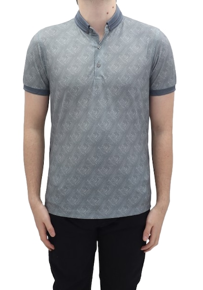 Santa Dmctekstil Erkek Kavis-115 Desenli Spor Kesim Dar Kalıp Cepsiz Polo Yaka T-shirt Füme