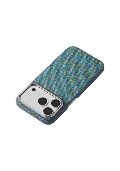 Apple Uyumlu iPhone 18 Pro Max Kılıf M-safe Özellikli Aramid Karbon Fiber Wind Over Wheat Serisi Kapak Mavi