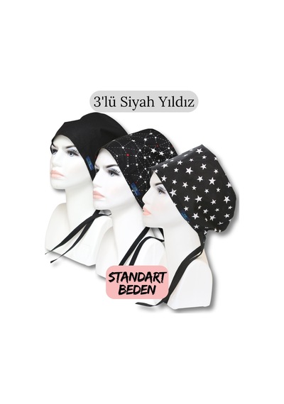 Standart Beden 3lü Siyah Yıldız Siyah Tek Renk Siyah Takım Yıldızlar Siyah Büyük Yıldız Cerrahi Bone Renkli
