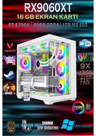 Apphirex TCW99 R7-5700X 32 GB 1 TB SSD 16 GB RX9060XT 27'' Masaüstü Oyuncu Bilgisayarı