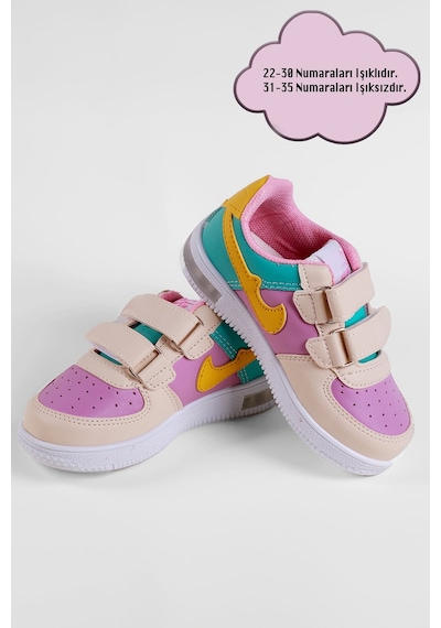 Nese Shoes Işıklı Çocuk Ortopedik Destekli Sneaker Krem-mor-sarı