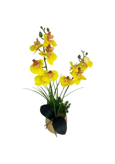 Yapay Çiçek Sarı Islak Orkide Gold Metal Saksıda Saksıda Orkide 50cm