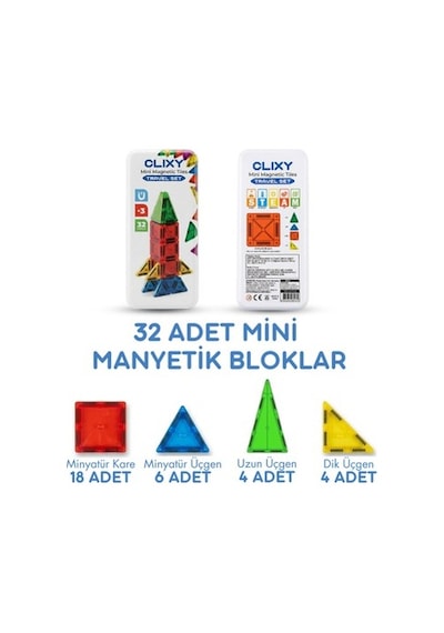 Mini Manyetik Bloklar Seti, 32 Parça, Strateji Ve Zeka Geliştirici Oyun