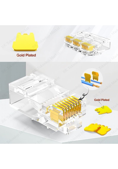 Rj45 Cat5 Cat6 Jack Konnektör Altın Kap. Ethernet Uç 8P8C 100 Ad.
