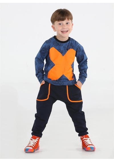 Casabony Casa Yaprak Desenli Baggy Pantolon + T-shirt Takım-lacivert
