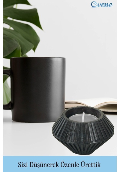 Mumluk Şamdan Tealight Mum Uyumlu Elmas Çizgili Model - Siyah