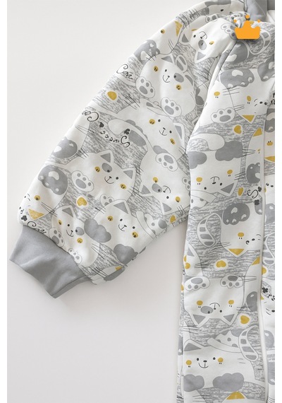 Babyhola 2.5 Tog Yorgan Gerektirmeyen Kalın Elyaf Dolgulu Çocuk Uyku Tulumu Pamuk Astarlı Unisex 6020 Gri