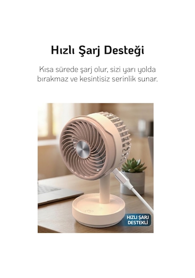 El Fanı Masaüstü Vantilatör Soğutucu Teleskopik 3 Kademe Type-c Hızlı Şarj Mini Soğutucu