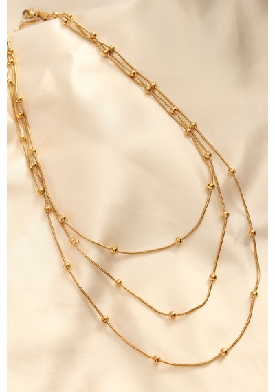 Çelik Altın Renkli Topçuk Tasarımlı Çoklu Kolye Gri