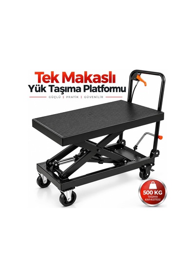 Tr 500 Kg Hidrolik Tek Makaslı Yük Taşıma Platformu Ağır Yük Kaldırma Arabası Depo Atölye Tipi