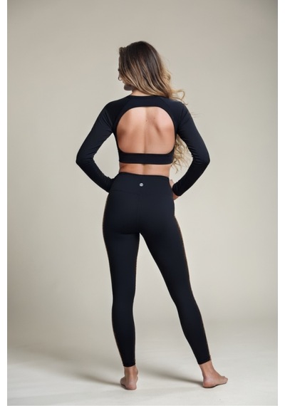 Uzun Kollu Parmak Geçmeli Siyah Spor Üst Yoga & Pilates Crop Siyah