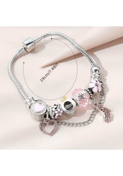 Yeni Tarz , Şık Stiletto Crystal Aşk Sevgi Charmlı Bileklik, Ahşap Kutu İçerisinde Pembe Pembe