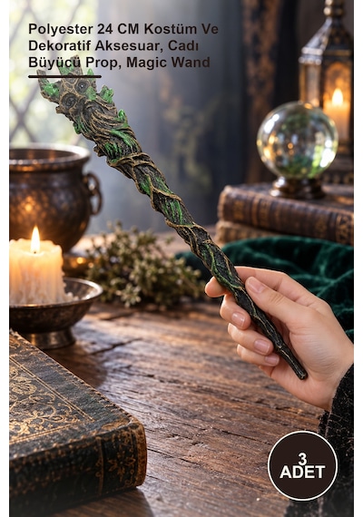 3 Adet Sihirli Asa Polyester 24 Cm Kostüm Ve Dekoratif Aksesuar, Cadı Büyücü Prop, Magic Wand