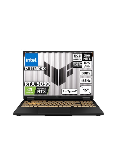 Asus Tuf Gaming F16FX608JHR-RV048QB8 i7-14650HX 48 GB 2 TB SSD 8 GB RTX5050 16" Dos WUXGA Dizüstü Bilgisayar