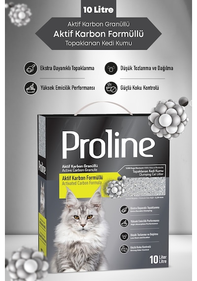 Proline Aktif Karbon Granüllü Bentonit Kedi Kumu 10 Lt