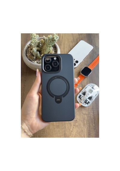 İphone 14 Pro Max Uyumlu Karbon Desenli Standlı Ve Magsafe Uyumlu Kılıf Soocase700