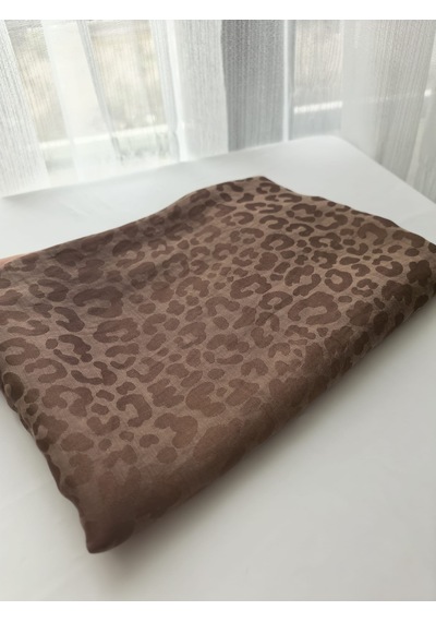 Laurel Scarf Leopar Desen Pamuk Ayrobin Jakar Şal Açık kahverengi