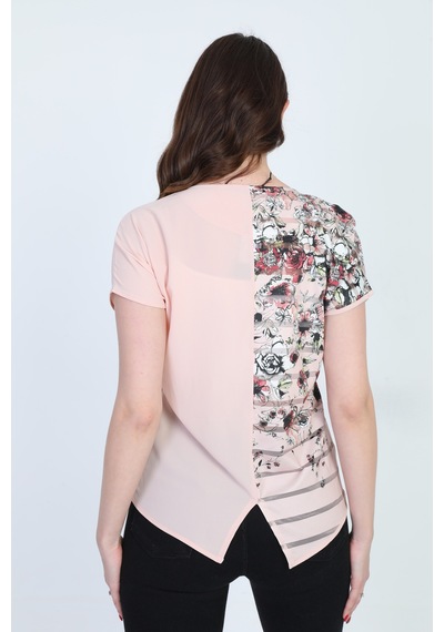 Ella Camelia Kadın Blok Desenli Transparan Detaylı Bluz 19E051 Pu Pudra Ella Camelia Kadın Blok Desenli Transparan Detaylı Bluz 19E051 Pu Pudra