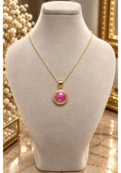 Pembe Taşlı Altın Kolye