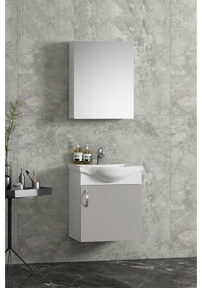 Yıldız 45 Cm Beyaz-sis Gri Mdf Seramik Lavabolu Asma Banyo Dolabı Takımı