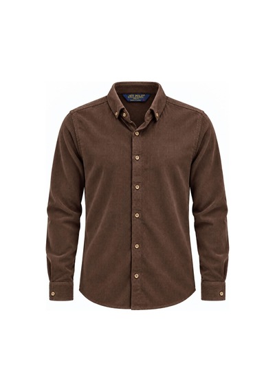 Classics Men Jet Polo Uzun Kol Slim Fit Erkek Kadife Gömlek - 7779 Kahverengi