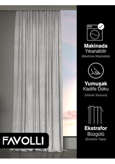 Br Favolli Kadife Dokulu Taş Rengi Ada Fon Perde Ekstrafor Büzgülü Dream Series Taş Rengi