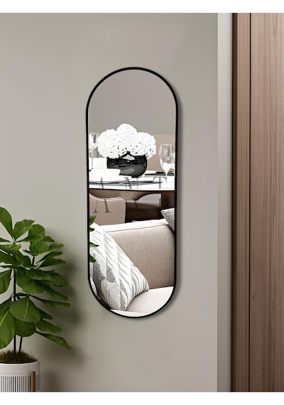 Model Alfa Dekoratif Ayna Duvar Aynası Konsol Aynası Mdf Elips Ayna 120x50 120 X 50 Siyah