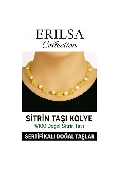 Sertifikalı Kırık Taşlı Model İnci Sitrin Taşı Kolye Pozitif Çok Renkli