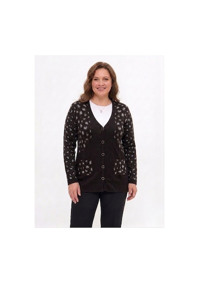 Onno Style Women Simli Leopar Desen Klasik Düğmeli Ceket Kahverengi - Siyah