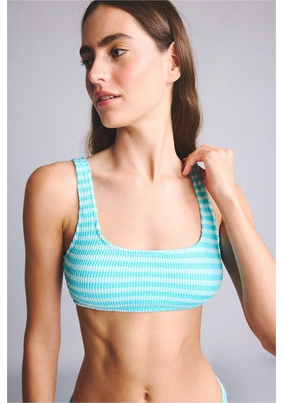 Defacto Regular Fıt Kırışık Dokulu Turkuaz Bikini Üstü G3999ax26smtr111 Turkuaz-tr111