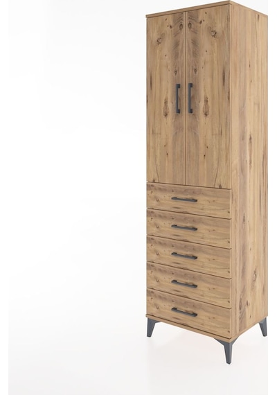 Hyperion Dolap 3 Raflı 5 Çekmeceli 2 Kapaklı 60x44x195 Çam-çam Çam