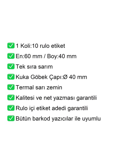 40x60 Mm Termal Eczane Etiketi Sarı Zemin 1 Rulo:500 Adet 1 Koli:10 Rulo / En:60 Mm Boy:40 Mm 10