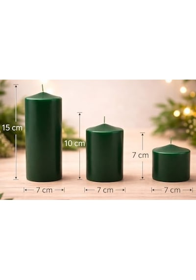 3 Lü Silindir Blok Mum Seti, Koyu Yeşil Dekoratif Sütun Mumlar, İçten Yanan Fitil, 7 Cm Çap, 7, 10, 15 Cm Yükseklik, Ev Dekorasyonu, Masa Ve Özel Gün Süsleme Mum Seti 50 x 22 3 Lü Silindir Blok Mum Seti, Koyu Yeşil Dekoratif Sütun Mumlar, İçten Yanan Fitil, 7 Cm Çap, 7, 10, 15 Cm Yükseklik, Ev Dekorasyonu, Masa Ve Özel Gün Süsleme Mum Seti 50 x 22