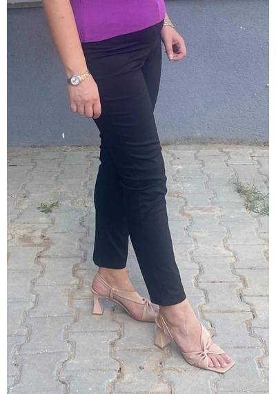 Mia Butik Kadın Siyah Boru Paça Pantolon Siyah